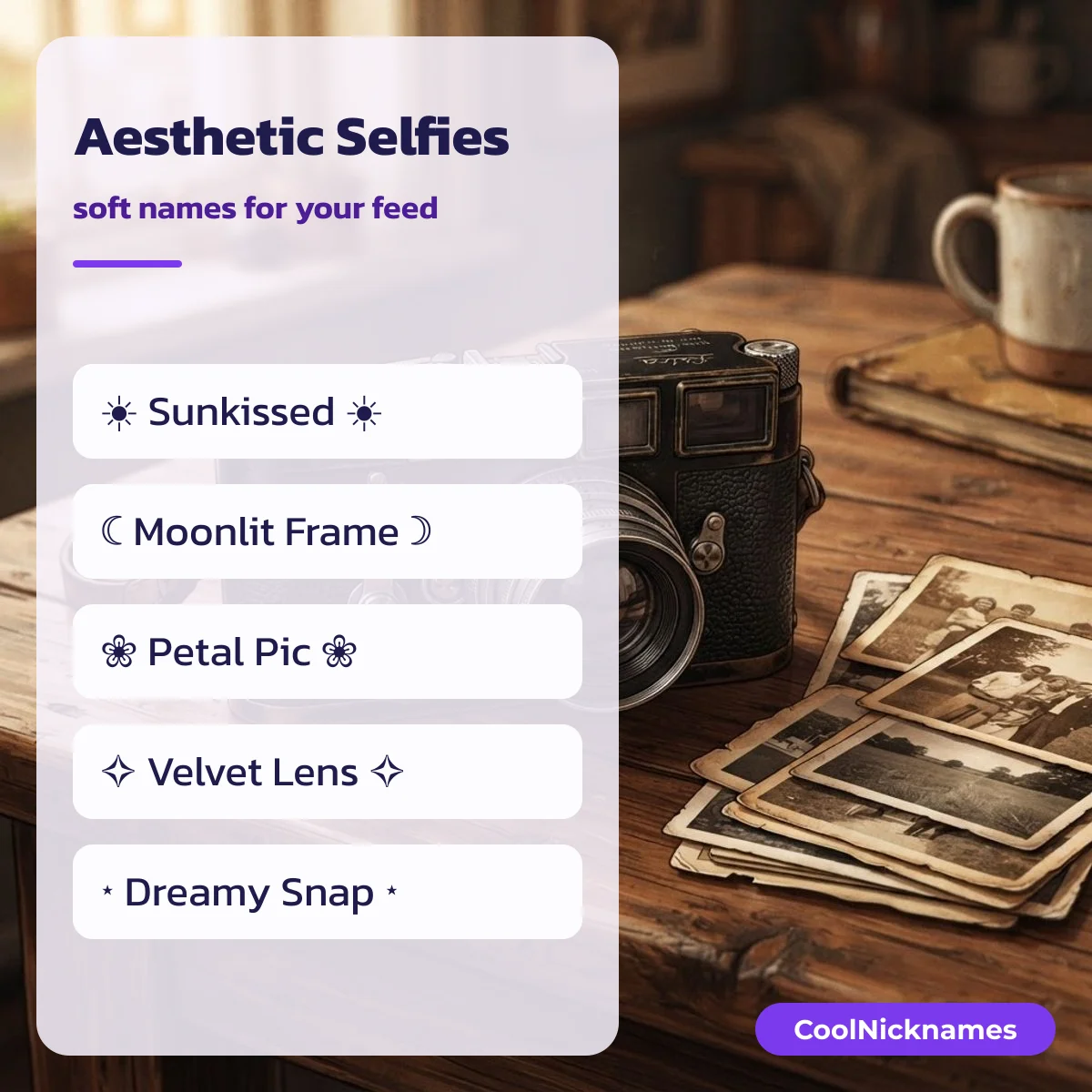 Aesthetic selfie names for Instagram