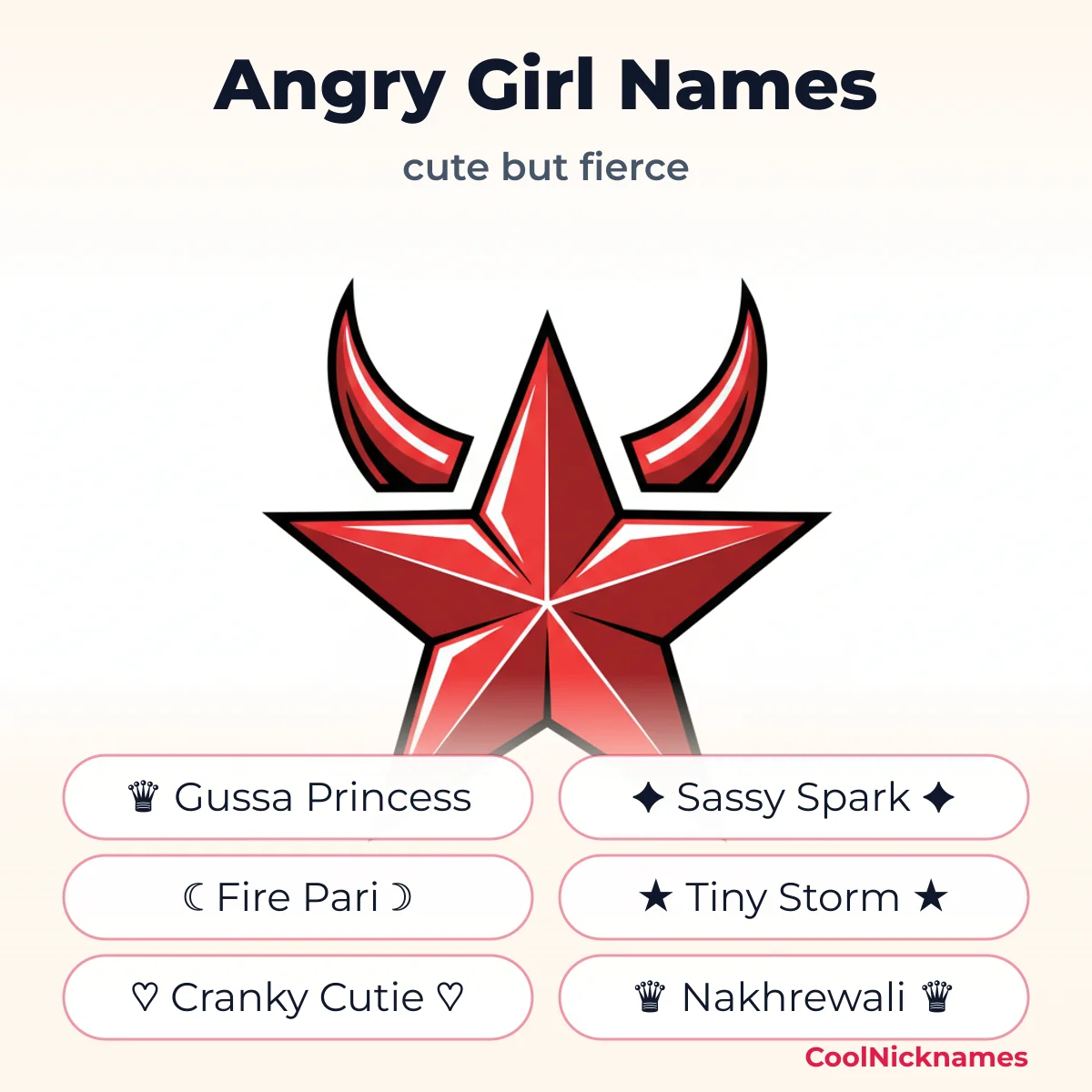 Angry girl stylish names like Gussa Princess and Fire Pari