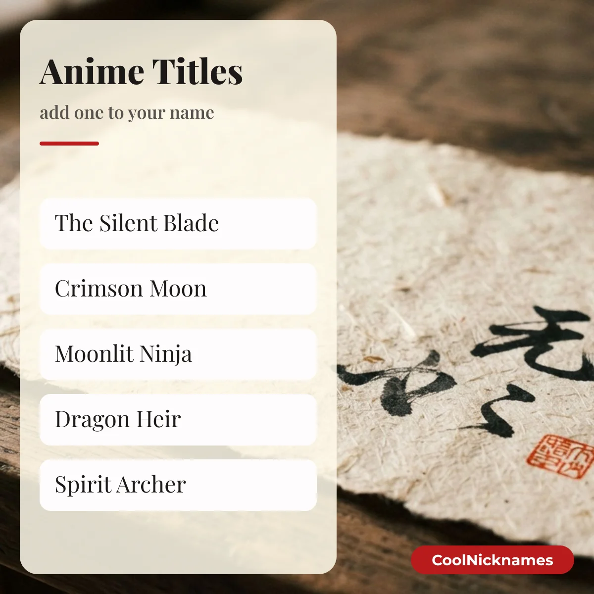 Anime style titles and epithets for nicknames