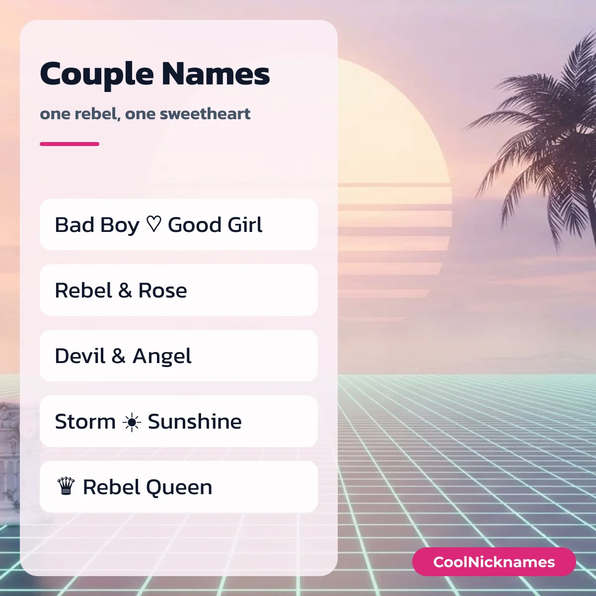 Bad boy and good girl couple names