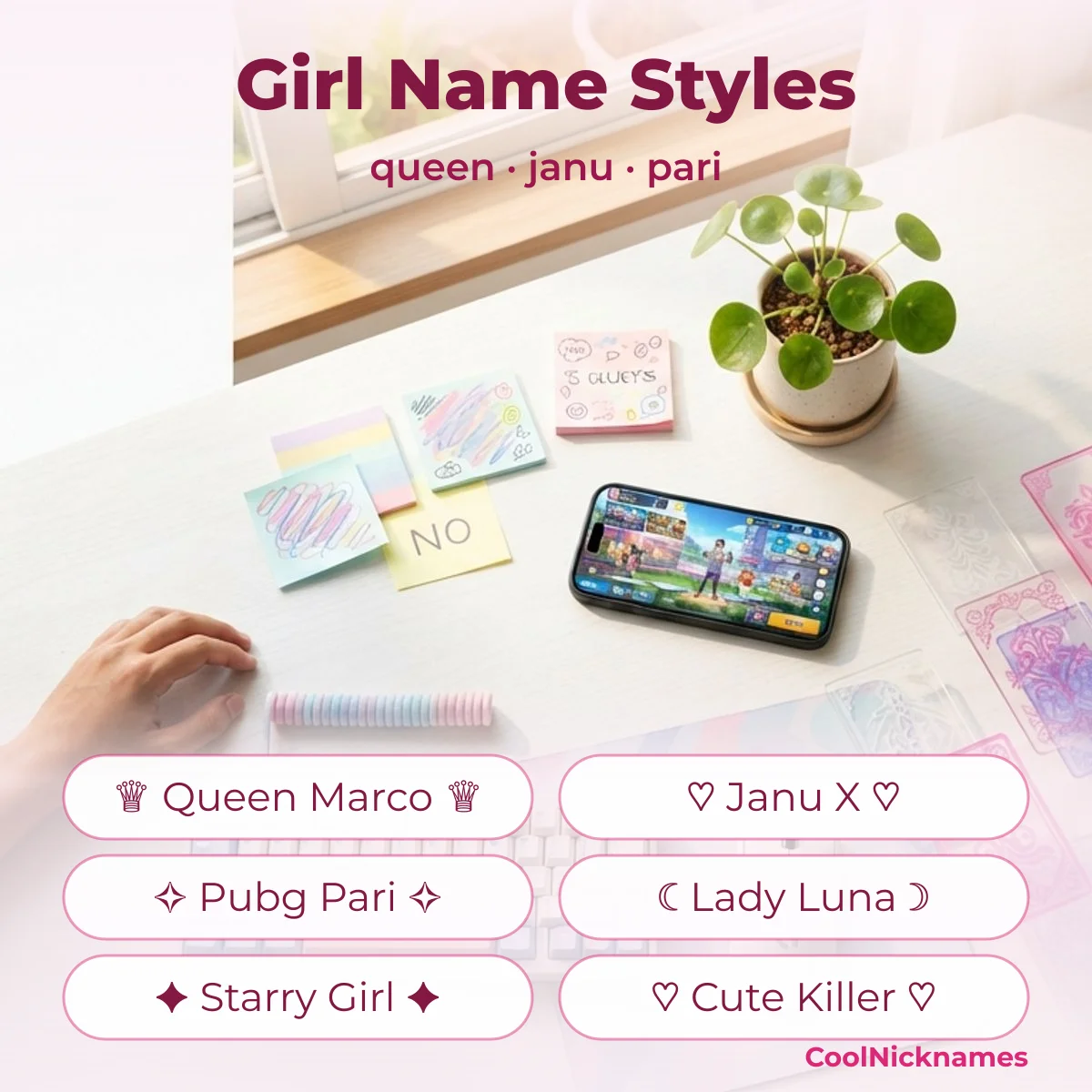 PUBG name style for girls: queen, janu and pari styles