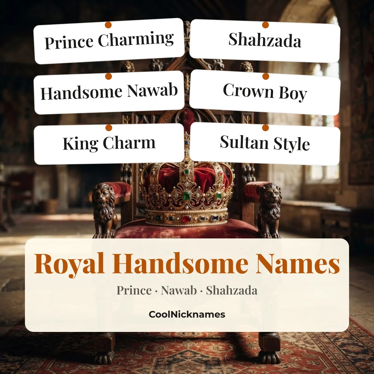 Royal handsome boy names with crown frames